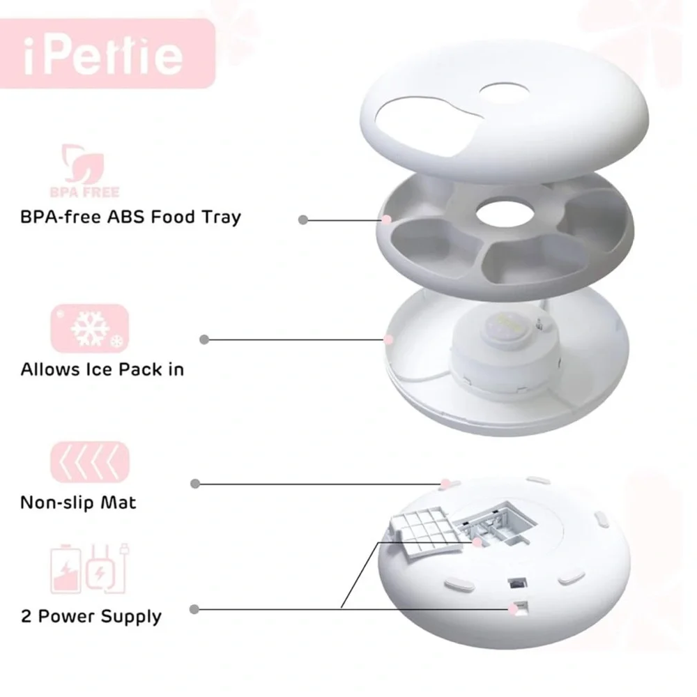 NIB! Ipettie 6 Meal Automatic Pet Feeder White